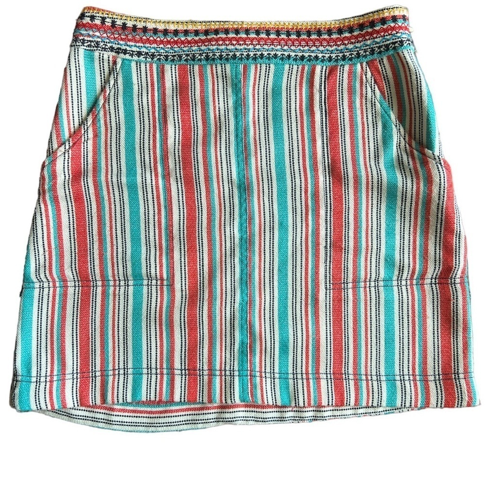 Anthropologie Size 8 Orange Blue Striped Mini Skirt Boho - Picture 3 of 10